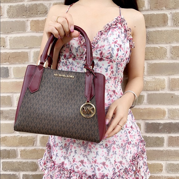 ‼️SALE‼️ Michael Kors Satchel Bag Brown MK Merlot - Picture 6 of 8